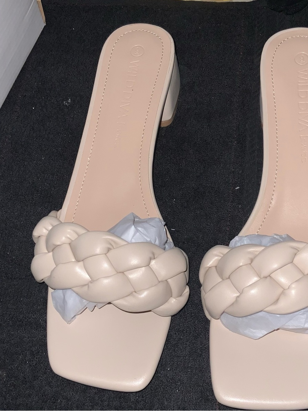 Wild Diva Braided Strap Block Heel Mules - Nude Beige